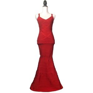 Red V-Neck Backless Fishtail Bandage Dress